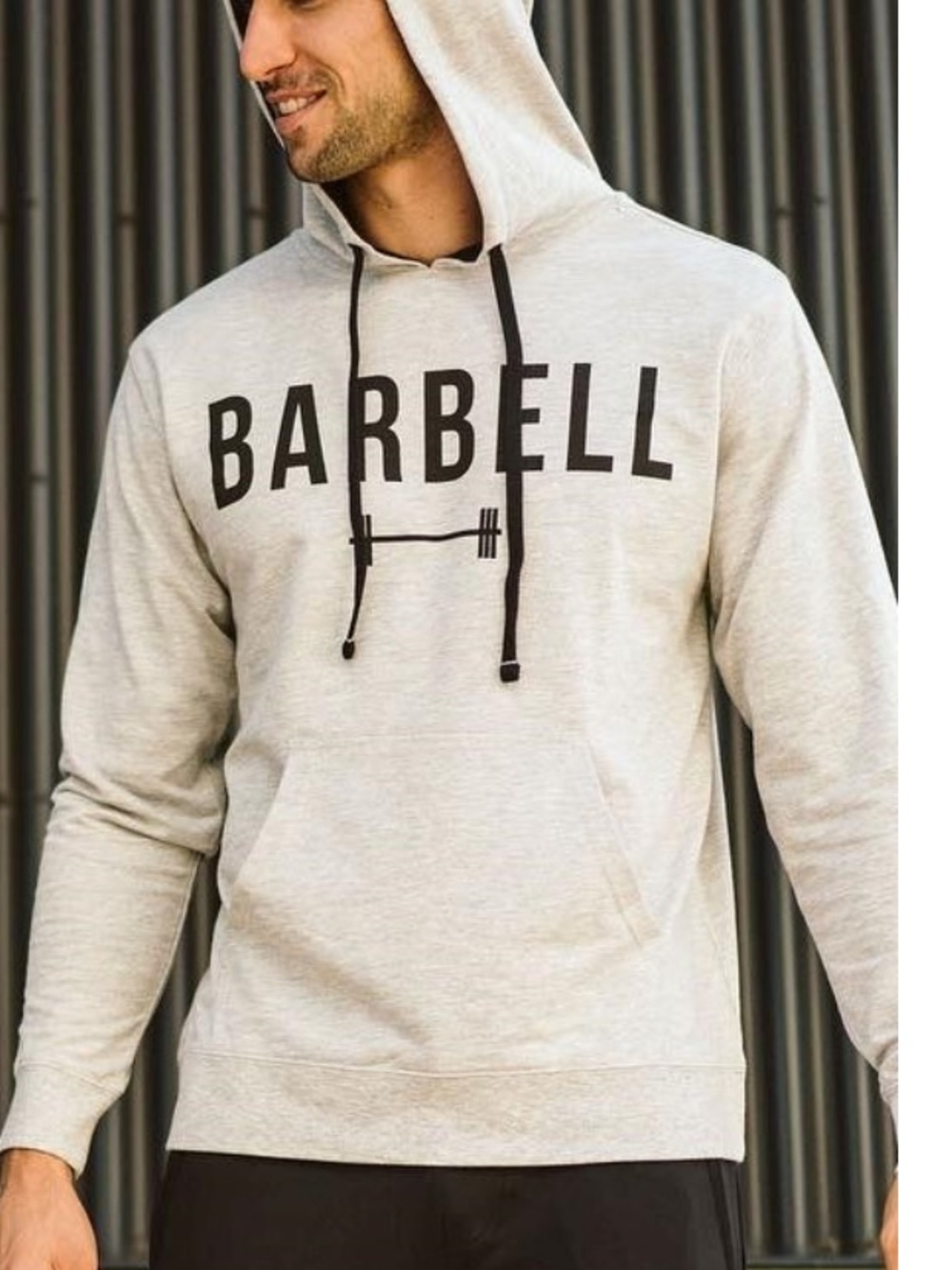BARBELL GREY Men's Heather Gray Pullover Hoodie w logo!! L